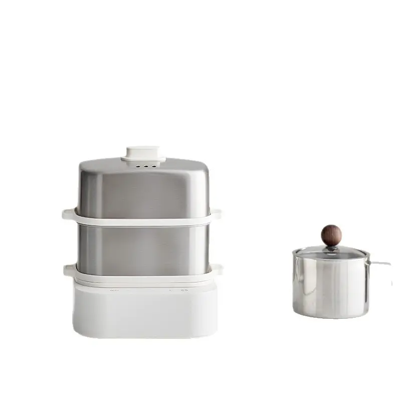 Ceramic White Mechanical Type Egg Steamer (Egg Cooker) - 20*22cm Compact Food-Safe Household Rubber, Lightweight Double-Layer, Fast Circulating Steam, High-Temperature Resistant, Even Heat, Easy-to-Store Kitchen Appliance for Dormitory Breakfast