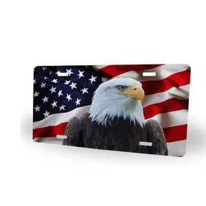 [UNITED PRIDE] American Flag & Bald Eagle License Plate - US National Patriotic Symbol Metal Car Tag - Durable Aluminum Front Plate - 6x12 Inch