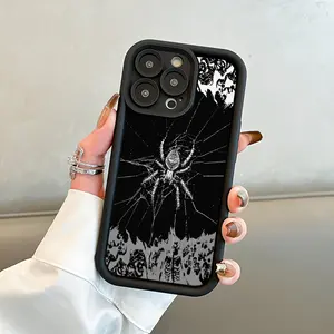 A matte phone case with a gray and white spider web pattern, suitable for iPhone 17 Air/16 Plus/15 Pro Max/14 Pro/13/12/11/XS Max/X phone case, an ideal choice for holiday gifts for family, friends, lovers, boyfriends, girlfriends TY492