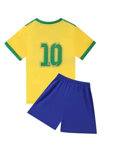 Kids Brazil Fan Soccer Jersey Set, Boys Girls Football Training Shirt & Shorts, Children Sports, Age 7-8 Years