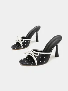Summer New Polka Dot Satin High Heels, Sandal, Pearl Bow Design, Vintage Hepburn Style, Textile Upper, Rubber Sole, Essential Summer Shoes