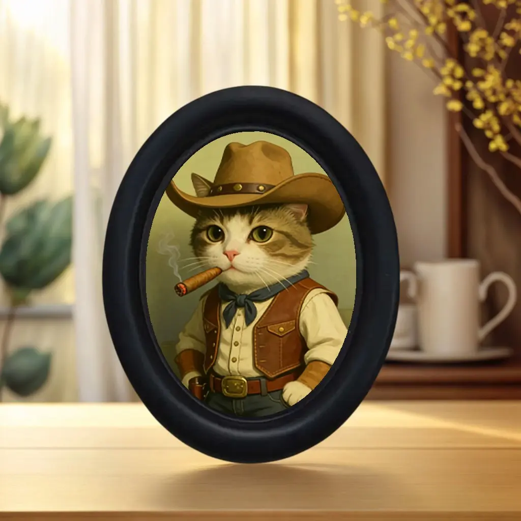 Vintage Art Cat Wearing Denim Hat Decorative Home Item, Festive Home Decoration, Perfect for Halloween Christmas Thanksgiving Wall Decoration, Room Decoration, Desktop Decorative Ornament, Holiday Decor, Style Ornament, Ornaments Decor