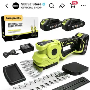 SEESE Cordless 2-in-1 Grass Shear & Shrub Trimmer, Handheld Electric Hedge Trimmer, 2*21V Batteries,Lightweight for Lawn Hedge Garden Yard Maintenance