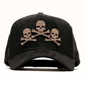 Rose Gold Metallic Skulls Snapback - Luxury Black Gothic Streetwear Cap with 3D Embroidery Premium Fabric Bold Urban Design Unisex Fit