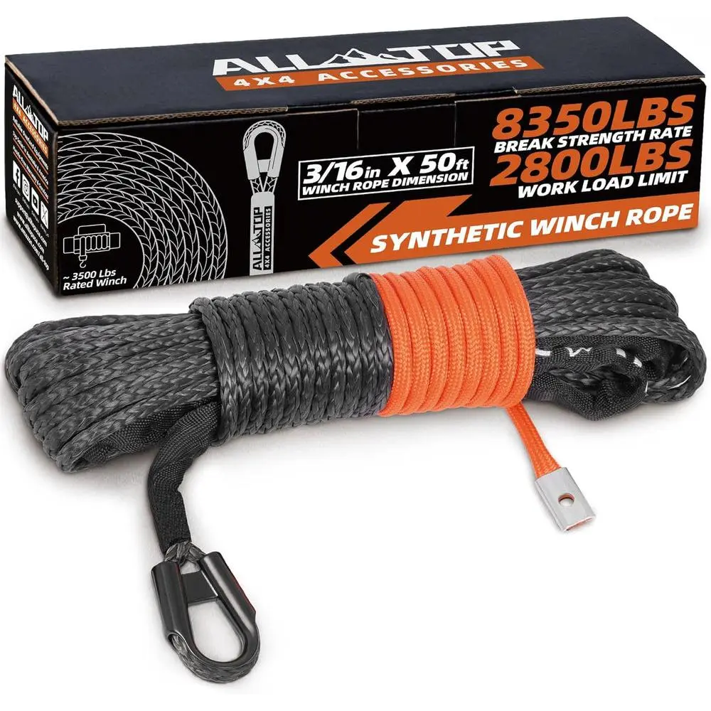 Synthetic Winch Rope Cable - 3/16" x50ft - 8350LBS