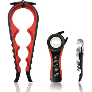 Jar Opener for Weak Hands, Seniors with , 5 in 1 Multi Function Bottle Opener Lid Opener For  Hands with Corkscrew  Opener (red)