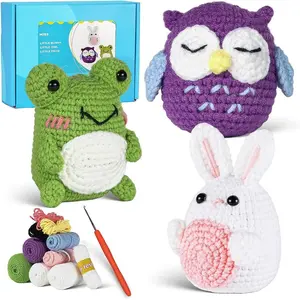 Crochet Animals kit for Beginners,Crochet Knitting kit Crafts for Adult Women DIY with Step-by-Step Video,Easy Learn tutorials to Crochet Kits,Yarns,Hook,Accessories (White Rabbit Frog owl)