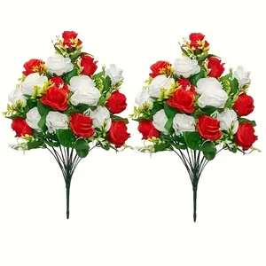 Artificial Mixed Floral Arrangement, 2 Counts Outdoor Cemetery Decoration Rose, Exquisite Flower Arrangement, Suitable for Cemetery Or Memorial Day Tribute, Fruit