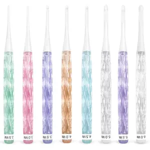 8-Size Inline Crochet Hook Set with See-Through Ergonomic Plastic Handles (2.5mm–6mm) – Ideal for Blankets, Dolls, Hats & Scarves