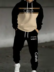 2-piece men's matching outfit set, Sweatsuits set, including casual crew neck long sleeve hoodie and sweatpants, suitable for winter and autumn, designed for sports activities, suitable for Thanksgiving, Christmas, holiday gifts