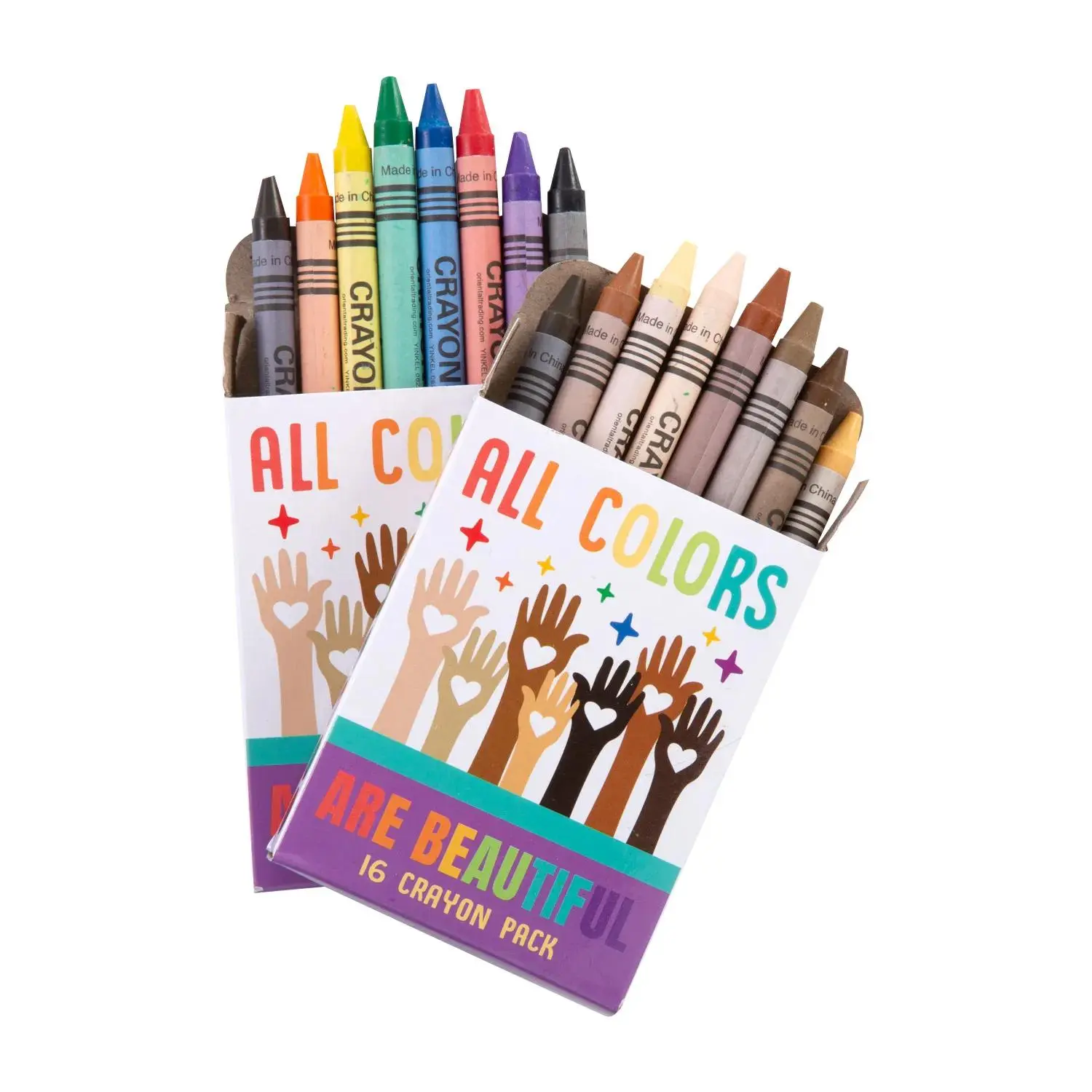 3 1/2" 16-Color Diversity Skin Tones & Rainbow Color Crayons - 12 Boxes