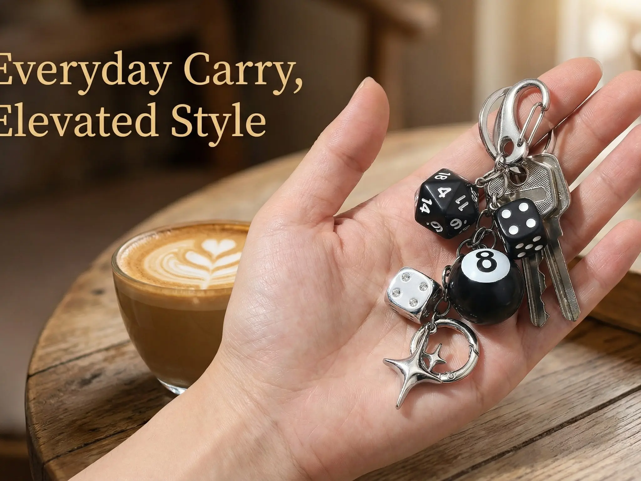 2Pcs Matching Y2K Dice Keychain Set, Magic Black 8 Ball Colorful Dice Charms with Star Pendant, Trendy Aesthetic Bag Key Pendant Novelty Gift for Women Men