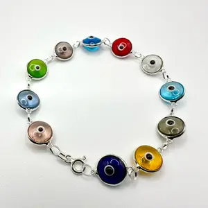 925 Sterling Silver Evil Eye Bracelet for Women - 7.5" Multicolor Beads  & Spring Ring Clasp, Vibrant Accessory for Protection and Positivity