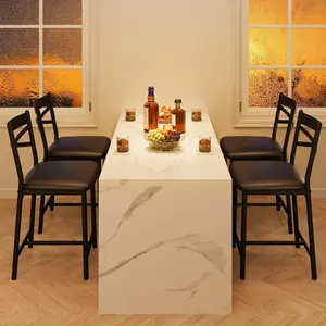 Bar Stools Set of 4, Counter Height Bar Stools with Footrest, PU Upholstered Kitchen Barstools, Bar Chairs with Back for Kitchen Island Apartment Counter Bar