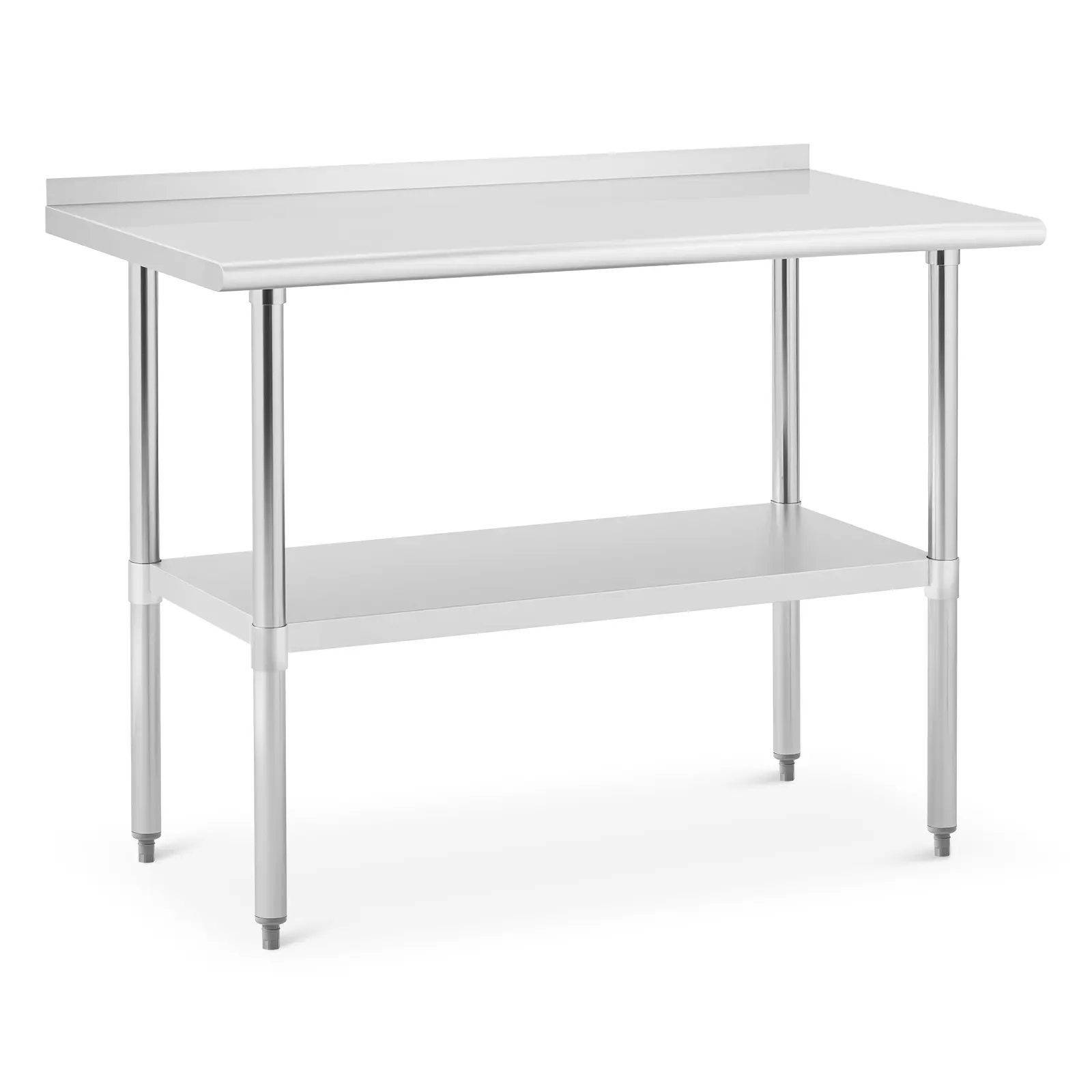 201-Grade Stainless Steel Work Table with Backsplash - NSF-Certified, Modern Rectangular Indoor Furniture Workbench, 860lb Capacity, Adjustable Undershelf, Hardware Kit, 48/60 In Wide
