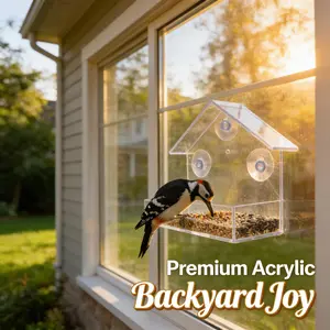 Clear Acrylic Window Bird Feeder toy with Suction Cup, Durable Outdoor Food Bowl for All Bird Species, Easy-to-Clean Transparent Design for Glass Door Installation