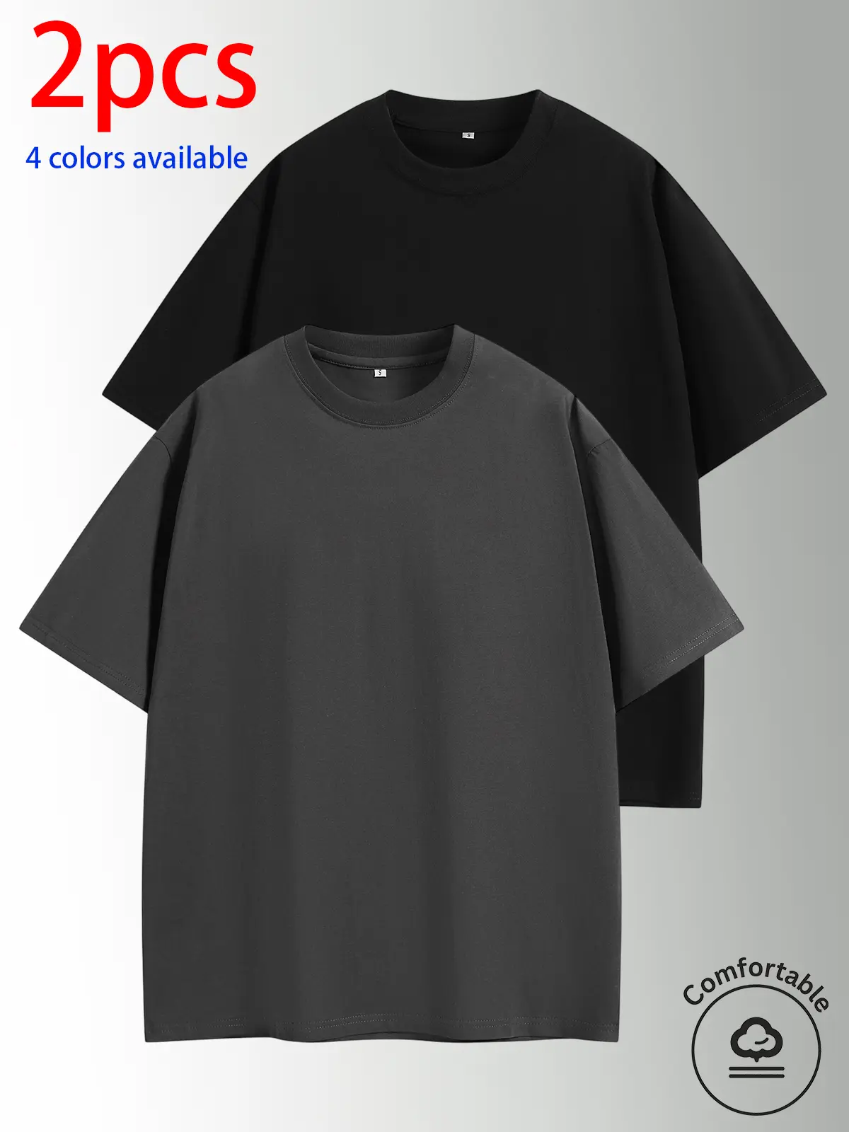 2-pack: men’s pure cotton short-sleeve T-shirt and men’s heavyweight pure cotton T-shirt. Crew neck, loose fit—soft, skin-friendly, comfortable, and breathable so it doesn’t trap sweat. Solid color, simple and versatile; a go-to piece for everyday casual