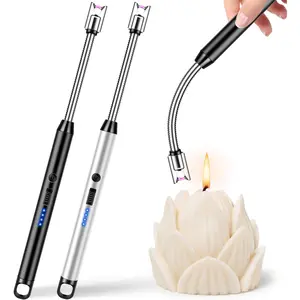 Upgraded 2 Pack Electric Candle Lighter USB Rechargeable Windproof Arc Lighter with 360 Flexible Neck Safety Lock for Grill BBQ Camping Fireplace