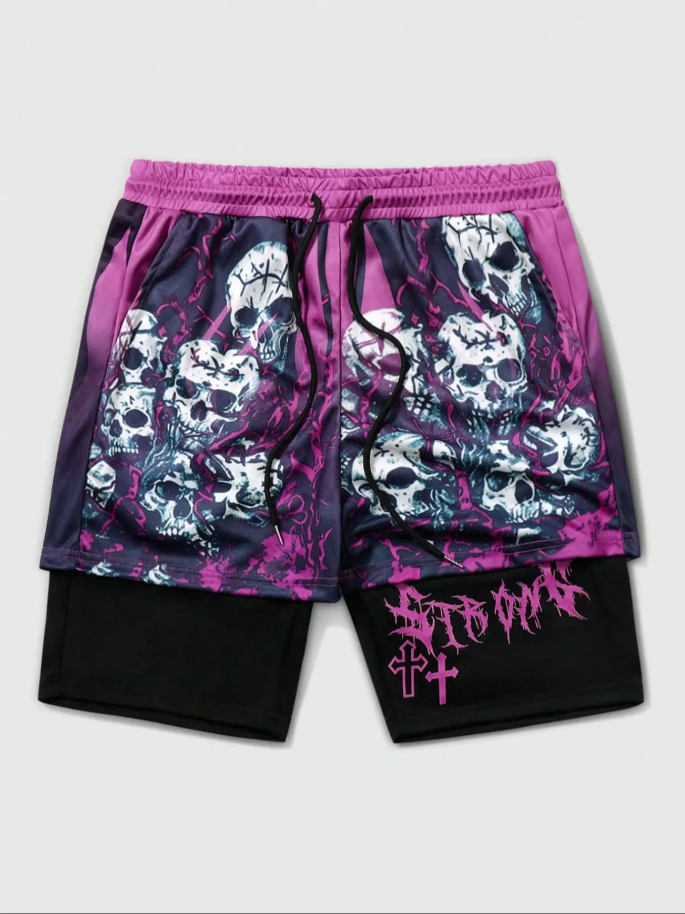 Men's Gothic Skull Print Shorts, Casual Fitted Summer Sport Pants with Letter Detail, Loose Fit Halloween-Themed Gym Wear, Breathable Printed Shorts, Graphic Fitness Shorts, Funny Sports Shorts, Shorts Sportswear