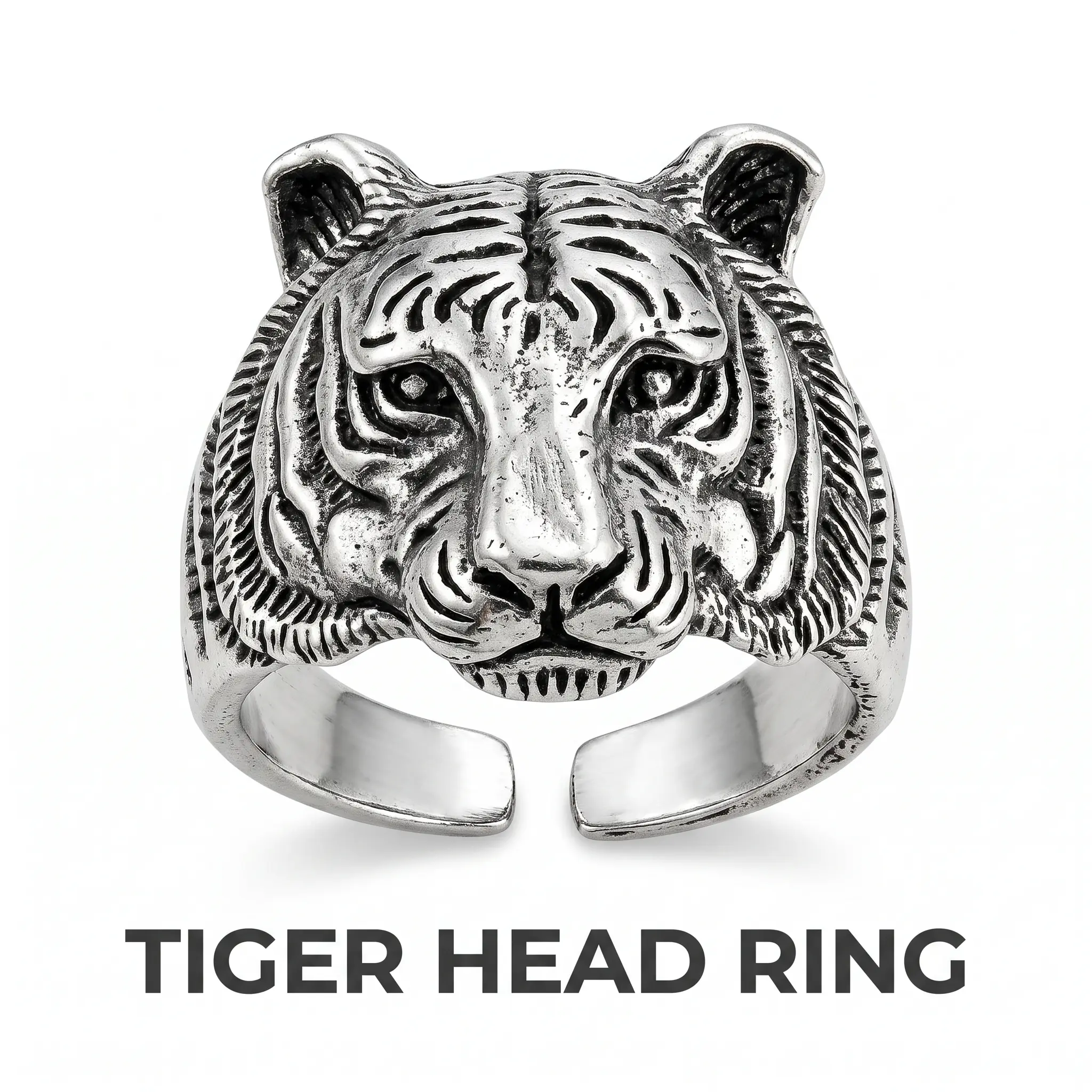 Tiger Head Ring - Bold Design with Detailed Tiger Face, Ideal for Statement Jewelry