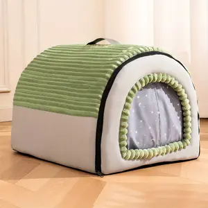 Designer-style plush cat bed with starry sky lining, comfortable and warm