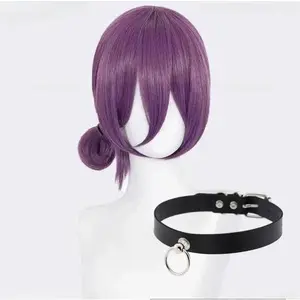 Anime Reze Cosplay Wig 45cm Purple Wig With Choker Cosplay Costume Women Reze Wigs Heat Resistant Synthetic Hair Wigs