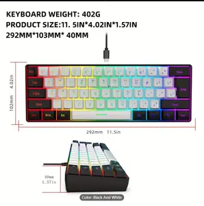 60% Wired Gaming Keyboard - RGB Backlit, Waterproof, Compact & Portable, Perfect For PC/Mac Gamers & Business Trips!