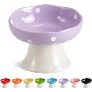 Tilted Raised Ceramic Elevated Cat Bowls Whisker Friendly Pet Food and Water Bowl for Kitten Cats Puppies Dishwasher Safe Purple
