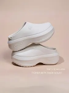 Women's Fashion Solid Color Slippers, Soft Sole Thick Sole Round Toe Walking Slippers, Eva Elevated Beach Slippers, Slipper Shoes, Thick Bottom Slippers