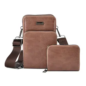 La Marey Crocodile Pattern Faux Leather Crossbody Bag with Card Wallet