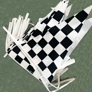 Reusable party decoration bunting - 25 black and white checkered flags on a 32-foot string - perfect for racing, car racing, and checkered-themed parties and events