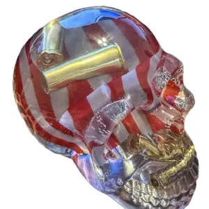Resin Skull with Shells and American Flag Design Unique Artistic Accessory