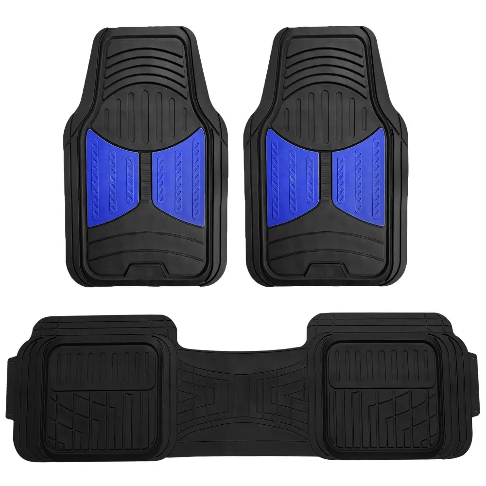Custom Trimmable Heavy-Duty Non-Slip Rubber Car Floor Mats Full Set (28x18in, 18x55in) - Blue Car Interior Accessory, Easy-Install Floor Protection