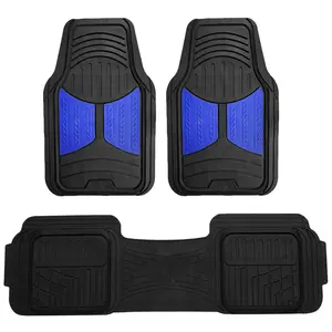 Custom Trimmable Heavy-Duty Non-Slip Rubber Car Floor Mats, 28x18/18x55" Full Set Blue Car Interior Accessory for Floor Protection with Easy Installation