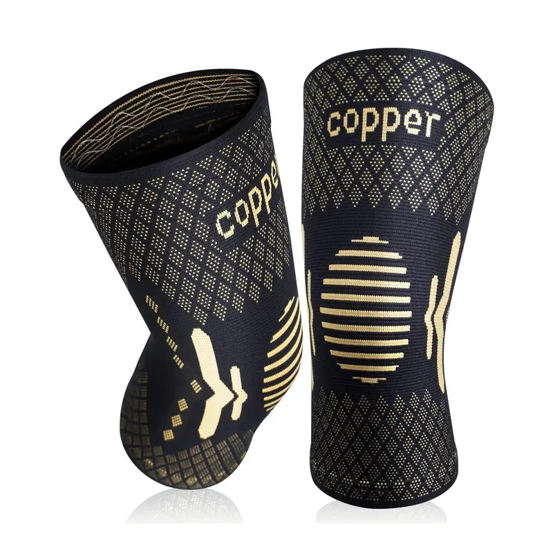 2-Pack Unisex Copper Knee Brace Set - Elastic Compression Knee Supporter, Active Recovery Leg Compression Protective Gear, Non-Slip Performance Gear to Enhance Workout for Running, Basketball