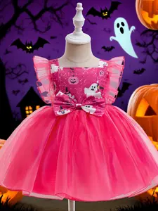 Halloween children's costume witch pumpkin costume girl princess dress mesh