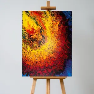 Blazing Comet | 18x24" | Hand-Poured Acrylic Canvas Artwork in Radiant Yellow Orange and Red with Blue Purple Accents Ready to Hang Unframed Decor