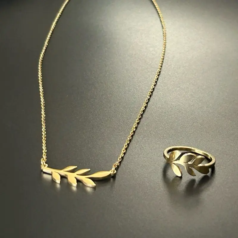 Olive Branch Necklace & Ring Set – Symbol of Palestinian Resilience & Peace | Gold Stainless Steel Jewelry | Pro Palestine Gift