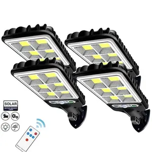 [summervibes]4 Pack Solar Street Lights Outdoor, 120 LEDs Each, Motion Sensor with Remote Control, 3 Lighting Modes, IP65 Waterproof, Auto On/Off, for Pathway, Garage, Backyard & Front Yard