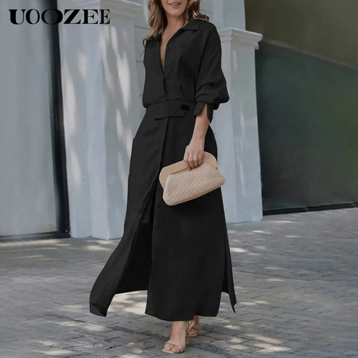UOOZEE Women's Comfortable Linen Casual Dresses - Breathable Cotton-Linen  Minimalist Basic Maxi Shirt Dress, Long Sleeves,