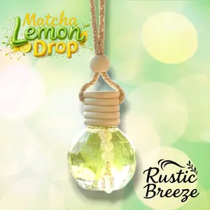 Rustic Breeze Matcha Lemon Drop Set Reed Car Diffuser 10 ml Handmade Bead Detail Citrus Green Tea Scent for Small Spaces Glass Bottle with Natural Wood Cap