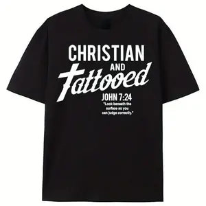 Men‘s Christian JOHN 7:24 Bible Verse T-Shirt | “Look beneath the surface so you can judge correctly.” Scripture Graphic Tee, Cotton Casual Top