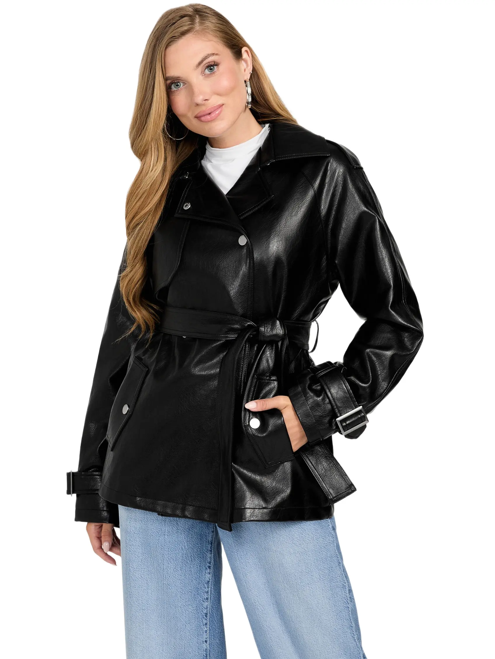 GUESS Female Marika Faux-Leather Short Trench Coat
