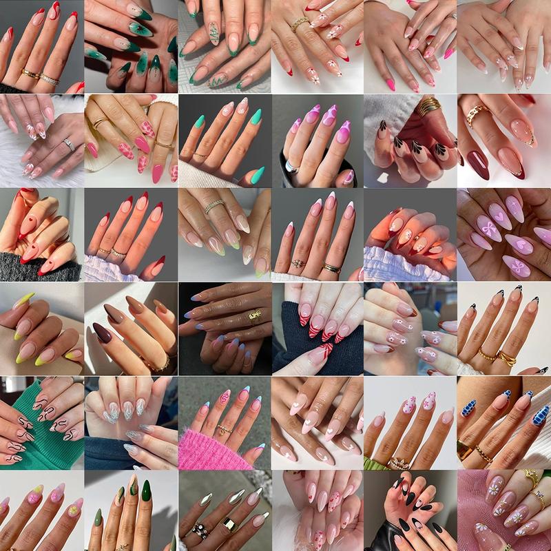 192pcs Reusable Nail Art Set, Nail Extension Kit, Glossy Finish Medium Almond Shape, Multi-Pack Blue Colors, Perfect Gift Idea