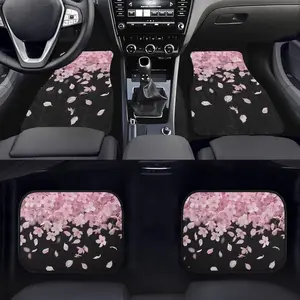 4pcs Cherry Blossom Print Car Floor Mats, Car Interior Accessory | Polyester Universal Fit for SUVs, Trucks, Sedans, Vans - Automotive Additions