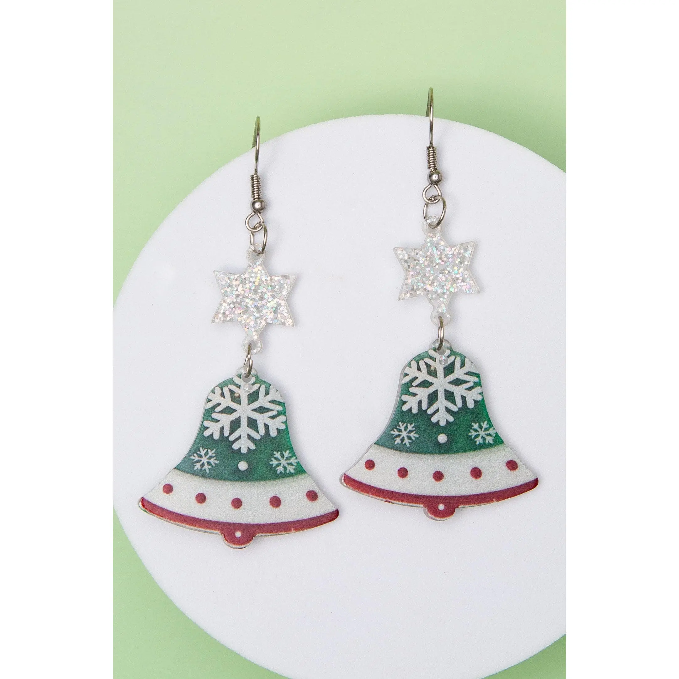 Hailey Christmas Sleigh Bell Earrings with Snowflakes & Stars
