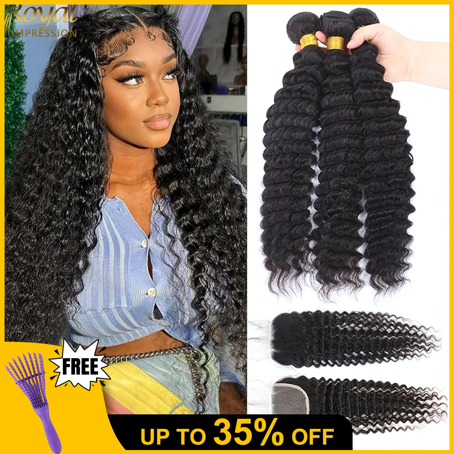 12A Deep wave human hair bundles loose deep wave bundles with 4x4 closure human hair Free part 100% Unprogressed human hair wet and wavy bundles with closure natural color