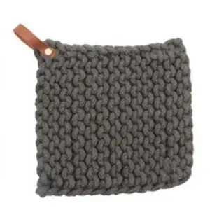 Blue-Gray Crocheted Pot Holder with Leather Loop