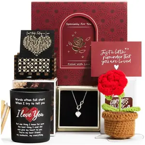 Valentine’s Day Gift Basket for Her – Romantic 6-Piece Love Box with Heart Necklace, I Love You Candle, Crochet Rose, Love Cards – Anniversary, Wedding, Engagement, Birthday Gift for Girlfriend or Wife, valentines gifts for her, wedding gift for bride