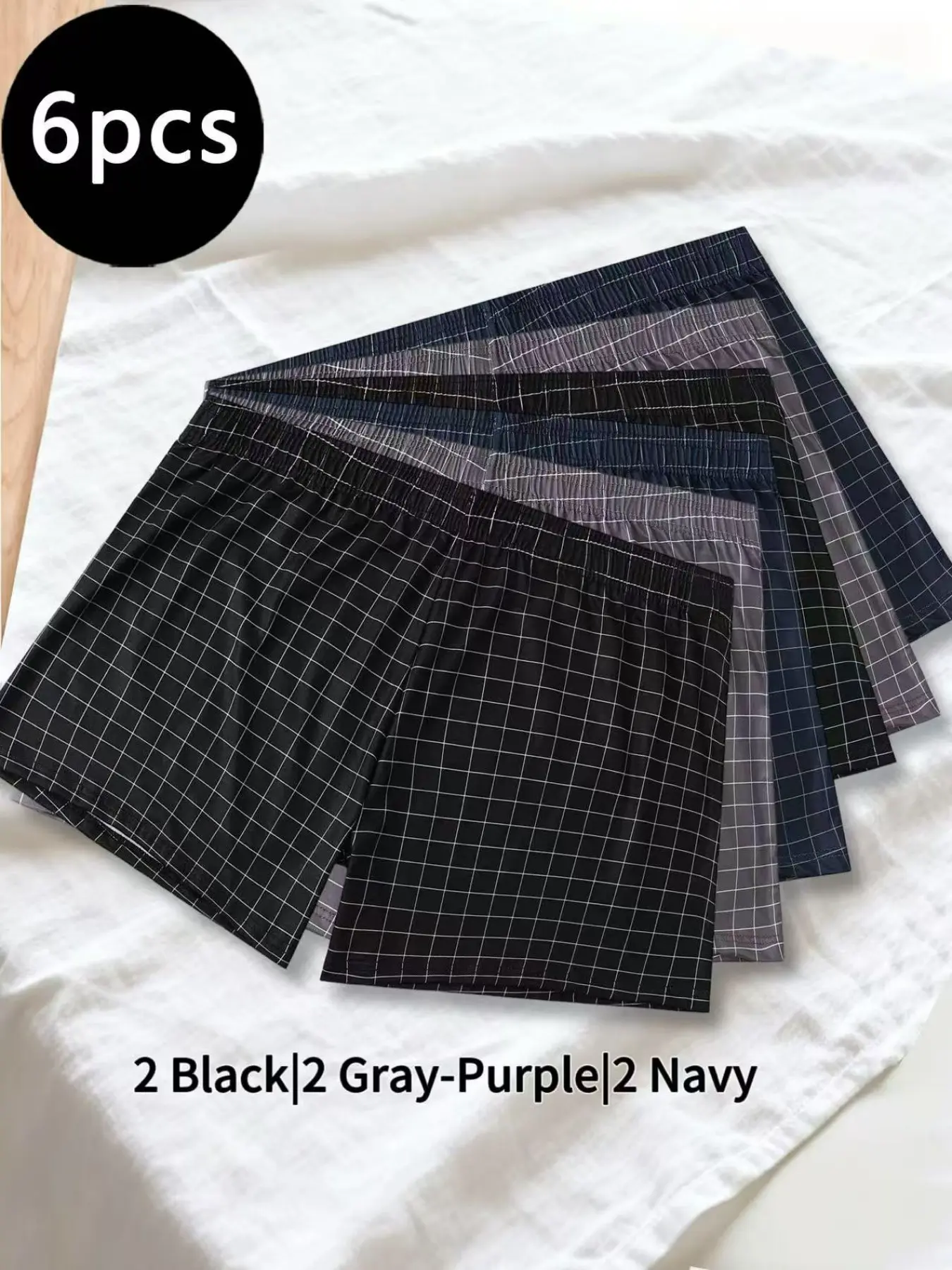 6-pack Men's Plaid Checkered Casual Boxer Briefs, soft and breathable, loose and comfortable fit with elastic waistband, ideal for daily wear, Lounge Boxer Shorts